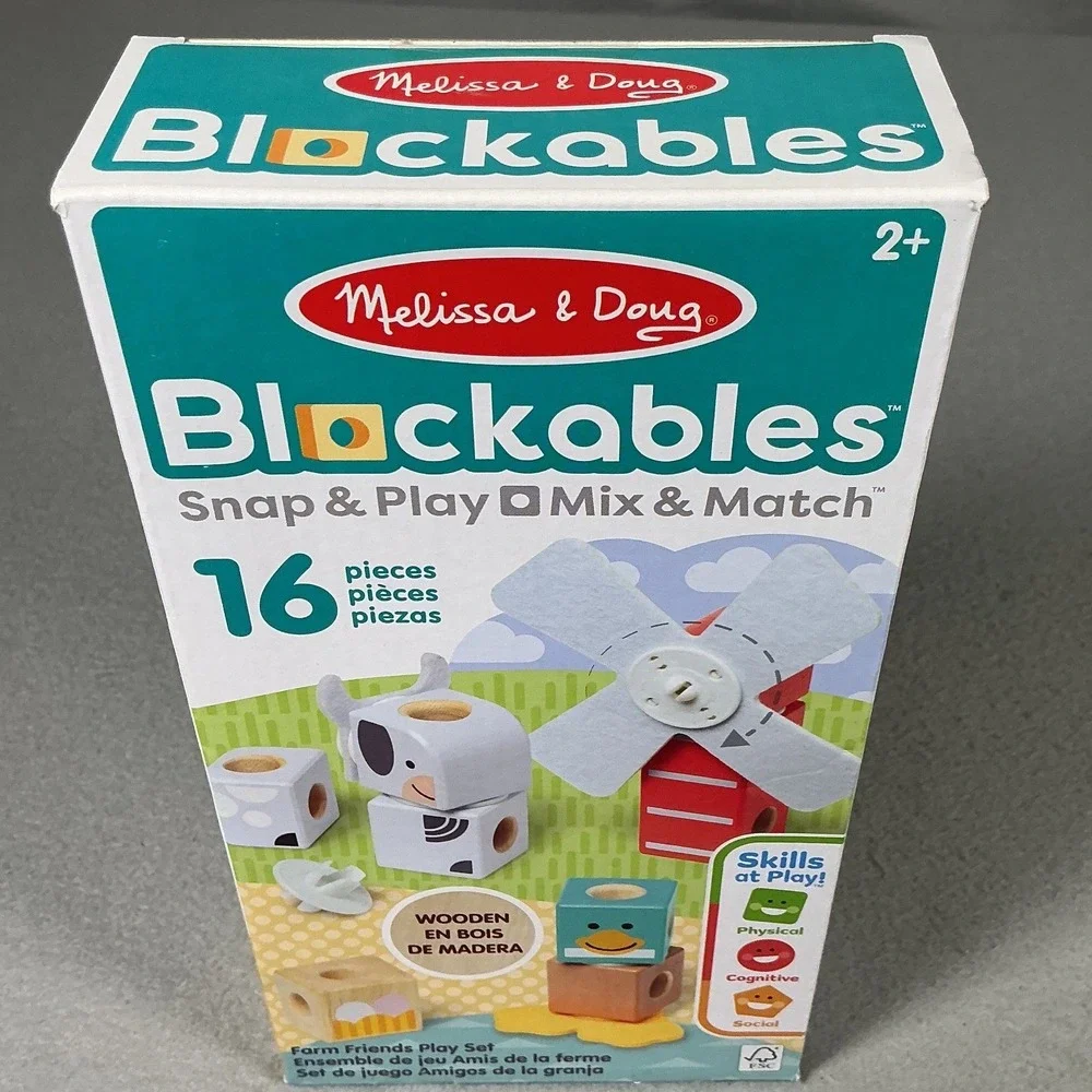 Melissa & Doug Blockables Farm Friends Wooden 16 Piece Snap & Play Set Toddler